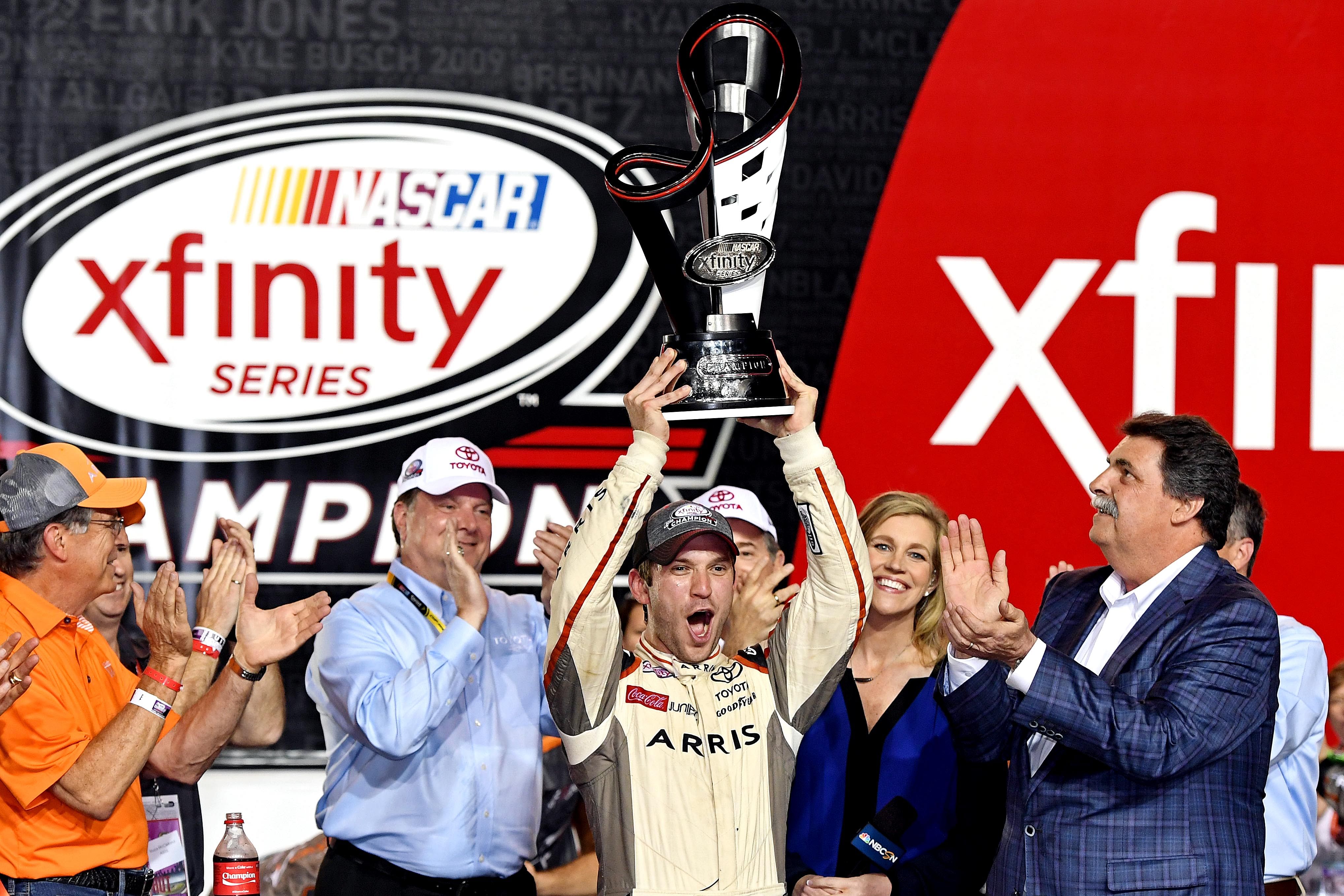 Daniel Suarez celebrates his Xfinity Series championship win (Image via Imagn)