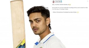 "What a Tremendous Comeback" - Fans erupt as Ishan Kishan scores century in 2024 Duleep Trophy