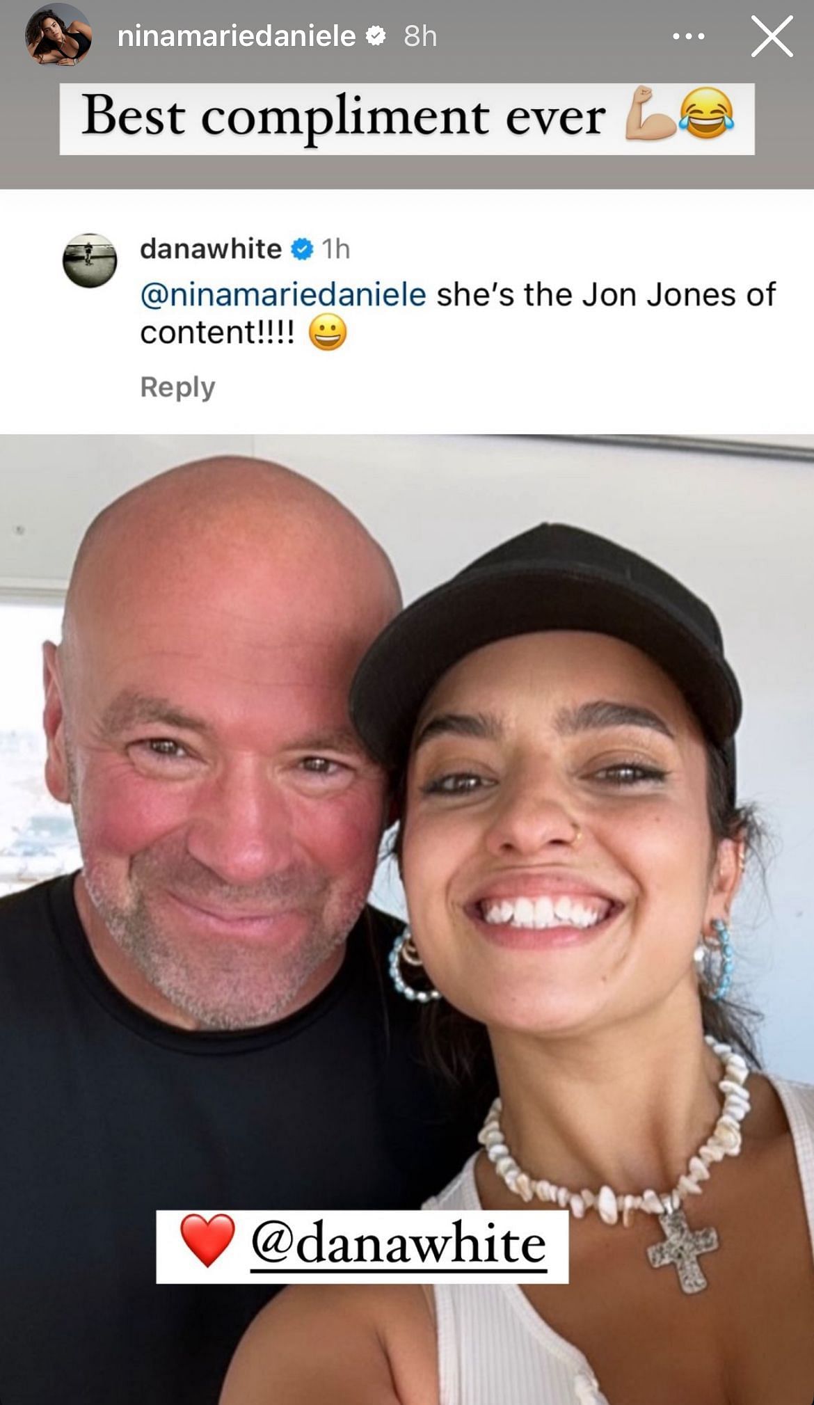 A screenshot of Nina-Marie Daniele&#039;s Dana White-related Instagram story