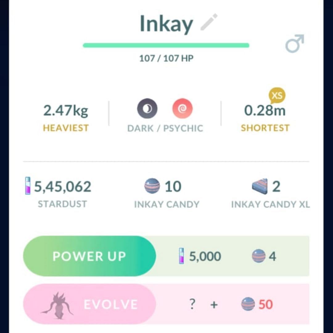 Inkay&#039;s evolution requirements (Image via TPC)