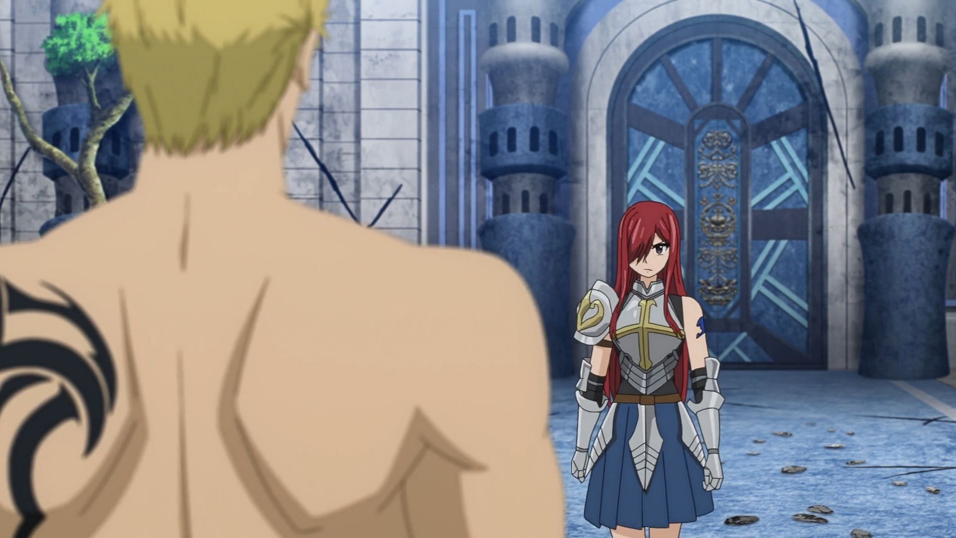 Erza Scarlet prepares to fight Laxus (Image via J.C. Staff)