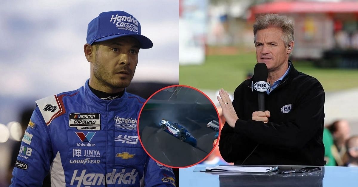 Kenny Wallace (R) references Kyle Larson&rsquo;s (L) Atlanta accident (Image: (L and R- Getty) (circle- @NASCAR on X))