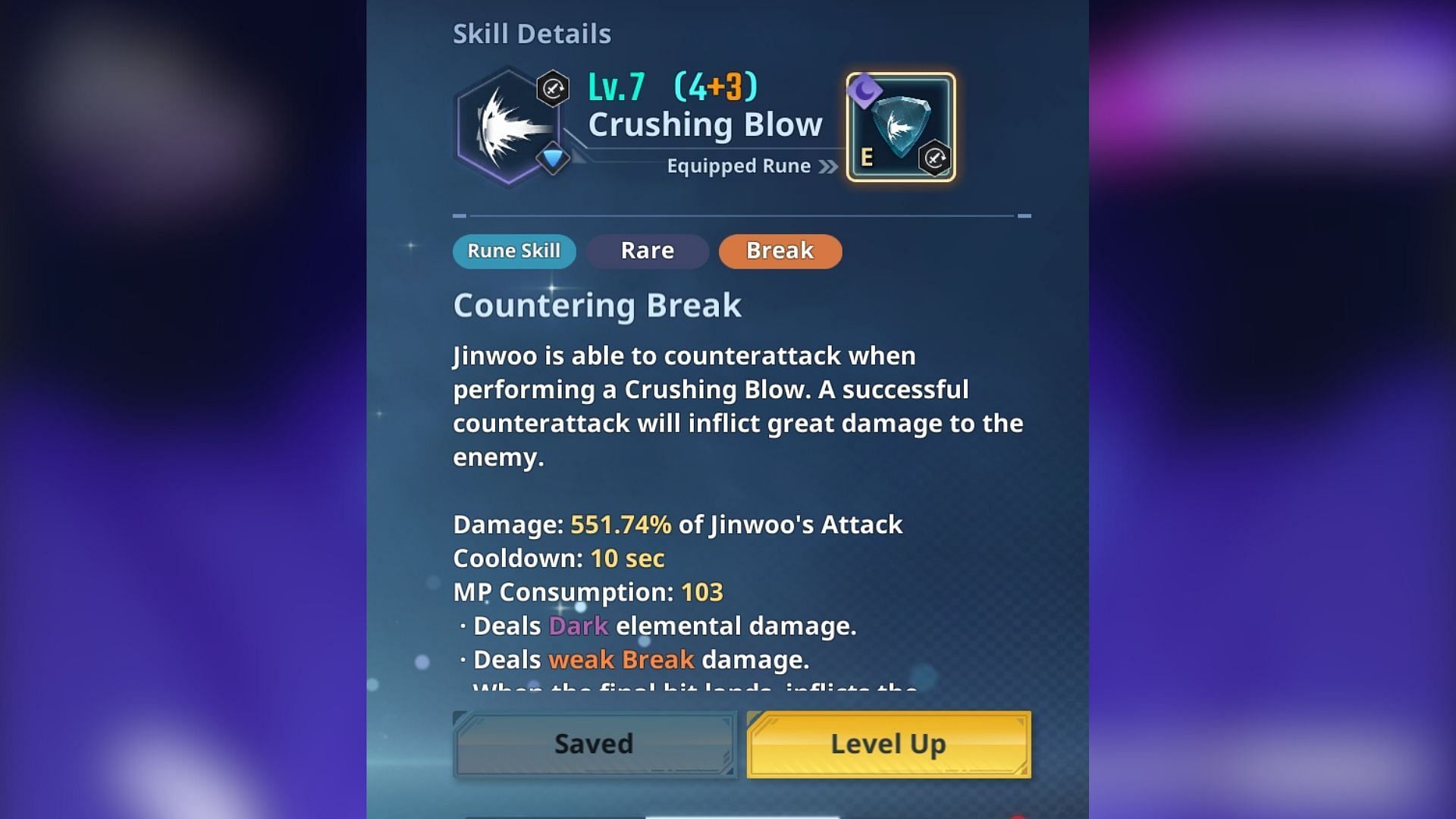 Crushing Blow skill with Countering Break. (Image via Netmarble)