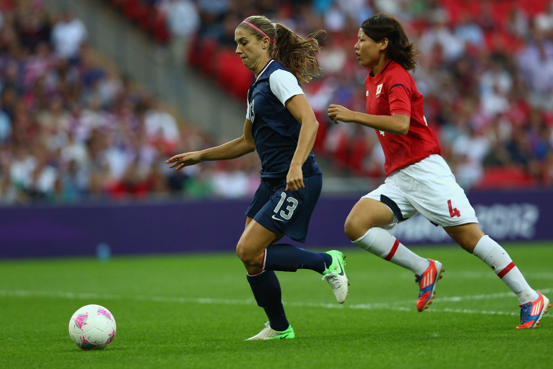 Alex Morgan of the USA in action at the finals of women&#039;s soccer at London Olympics 2012 [Image Source: Getty]