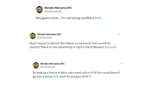 Renato Moicano reacts to bonus snub from the UFC. [Images courtesy: @moicanoufc on X]