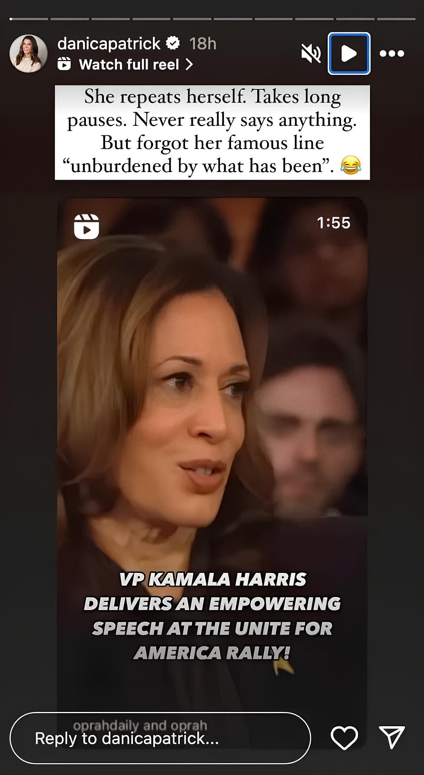 Danica Patrick commented on Kamala Harris&#039; speech (Source: The Spun)