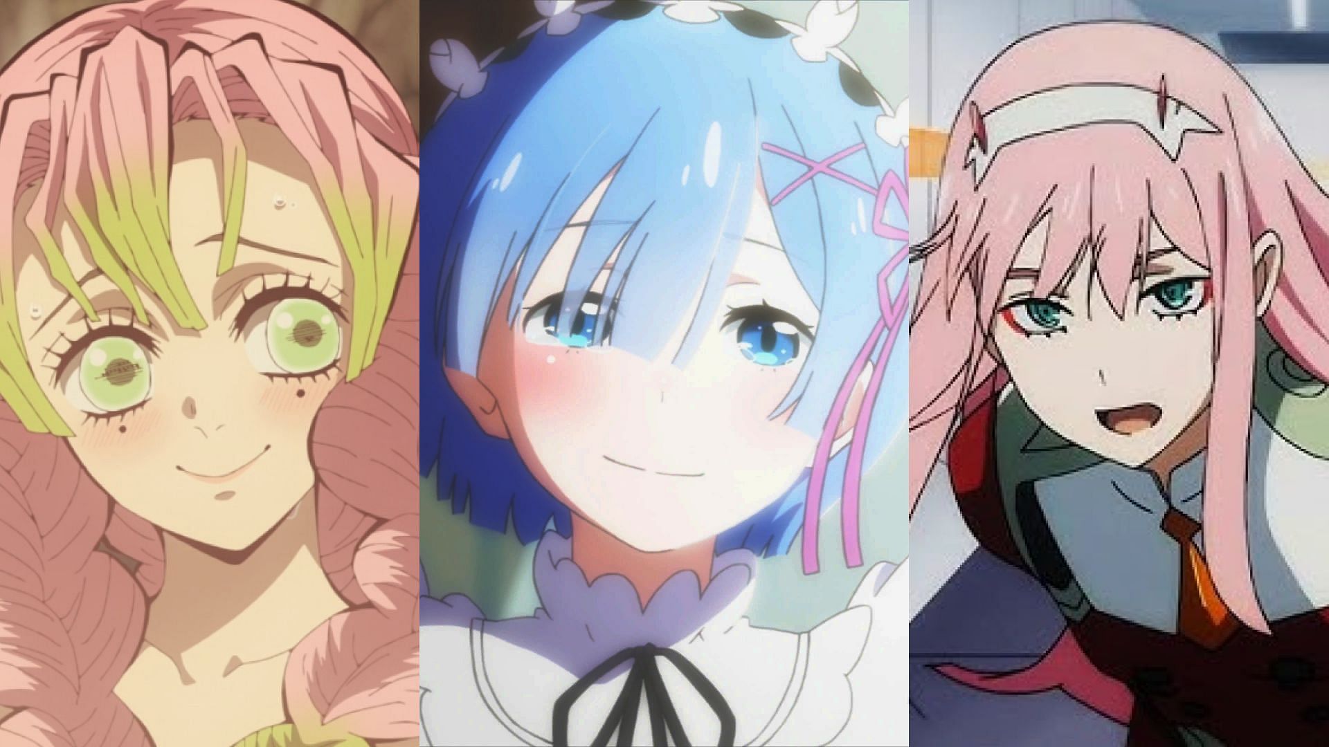 Top 3 female anime characters to take out for the prom night, Mitsuri, Rem, Zero Two (Image via Ufotable, White Fox, CloverWorks and Trigger)