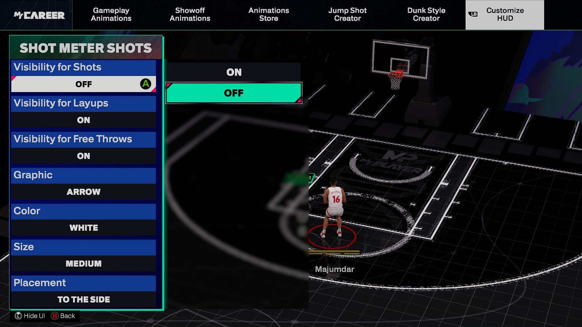 The Shot Meter setting can be found under Customize HUD (Image via Visual Concepts)