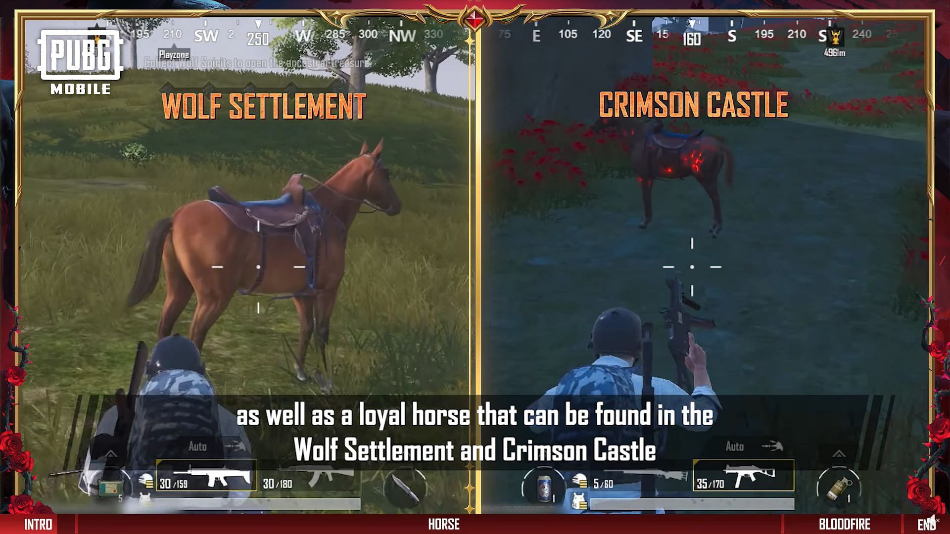 The Horse and Bloodfire Warhorse in PUBG Mobile (Image via Krafton)