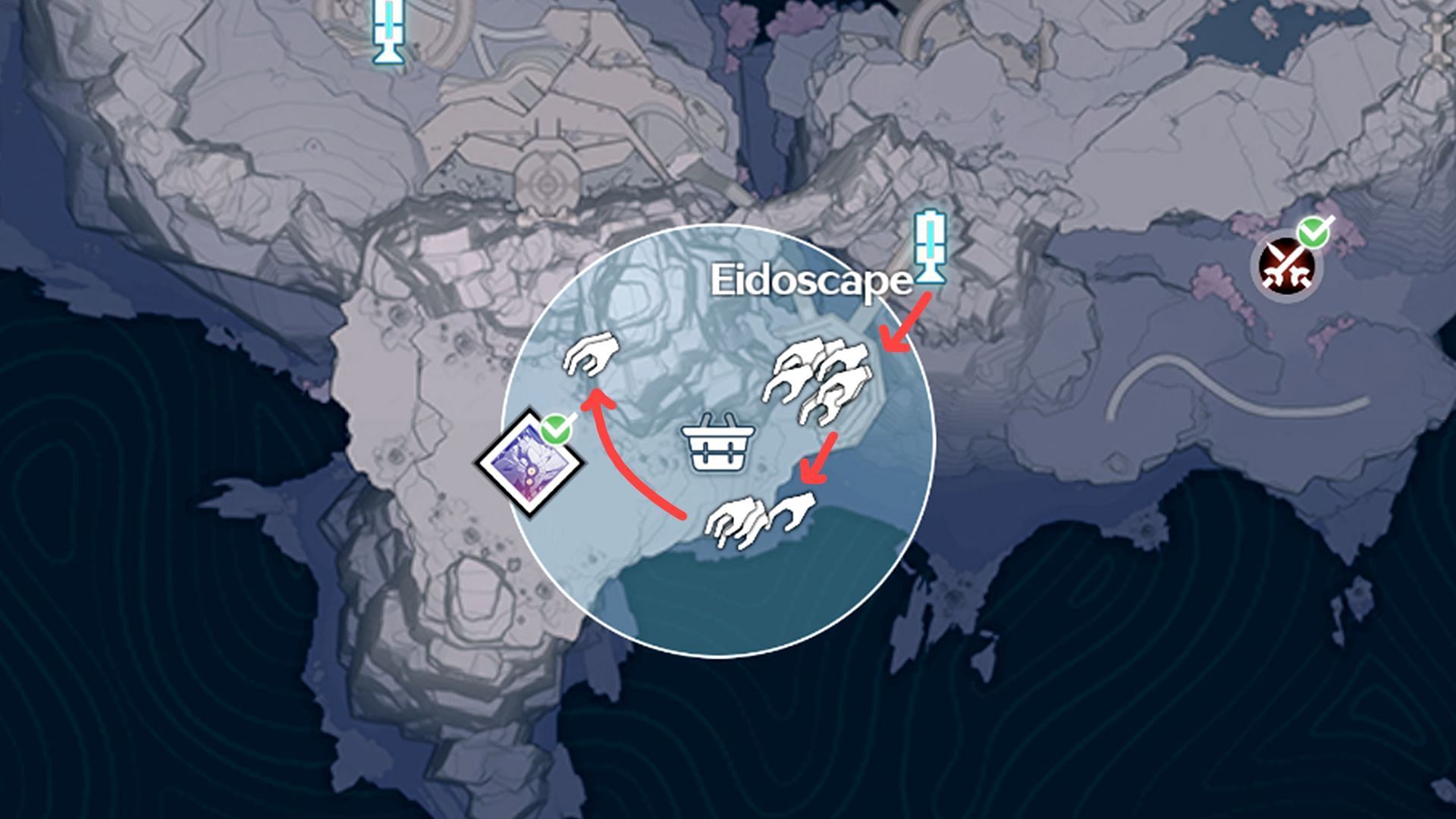 All Nova locations and farming route in the Eidoscape area (Image via Kuro Games)