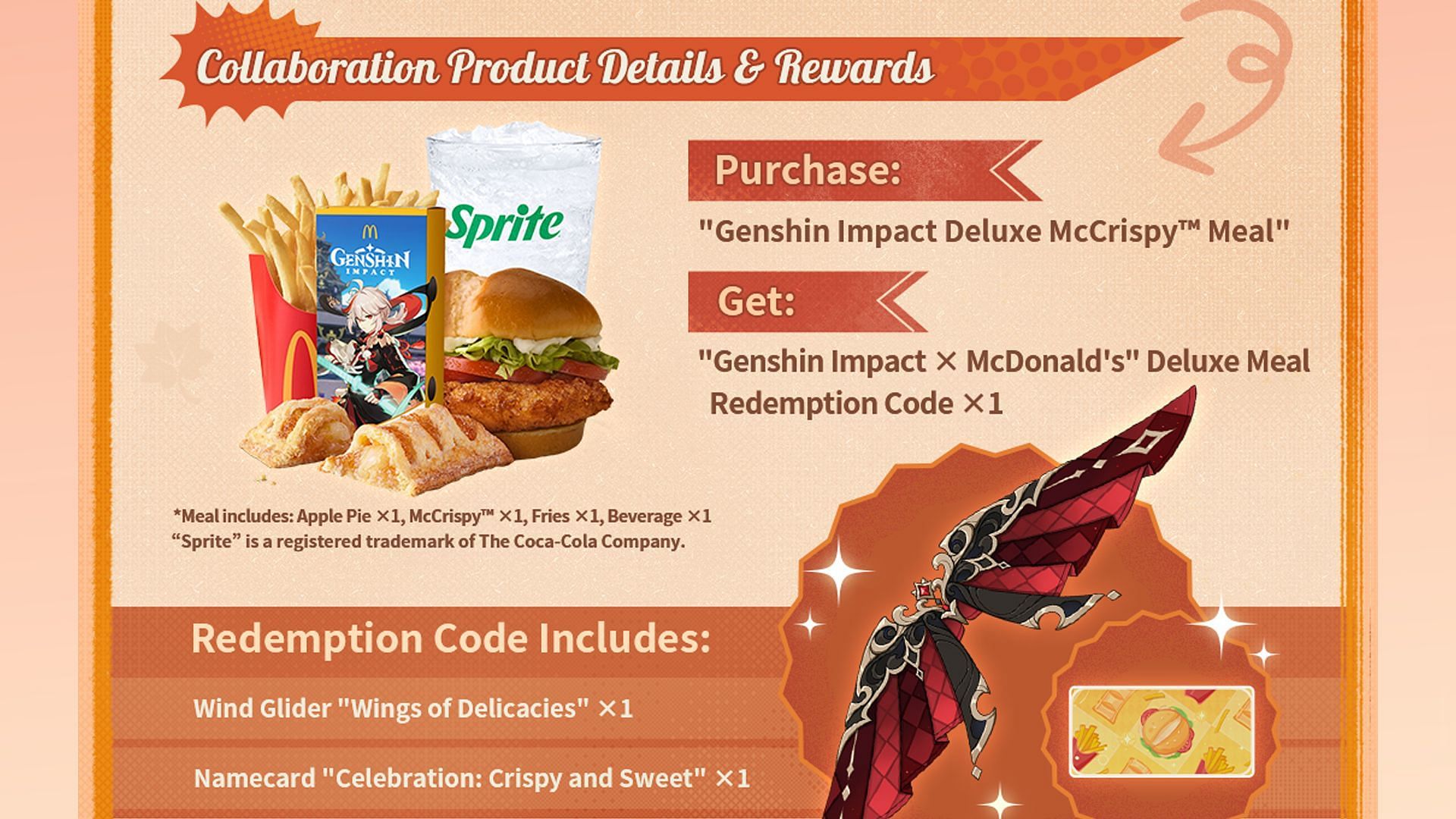 The special Wind Glider and Namecard can be obtained by purchasing the Deluxe McCrispy Meal (Image via HoYoverse)