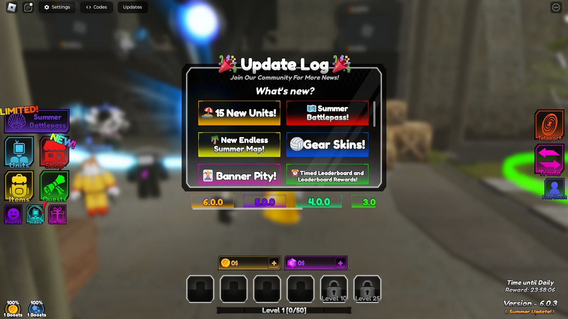 In-game update log (Image via Roblox)