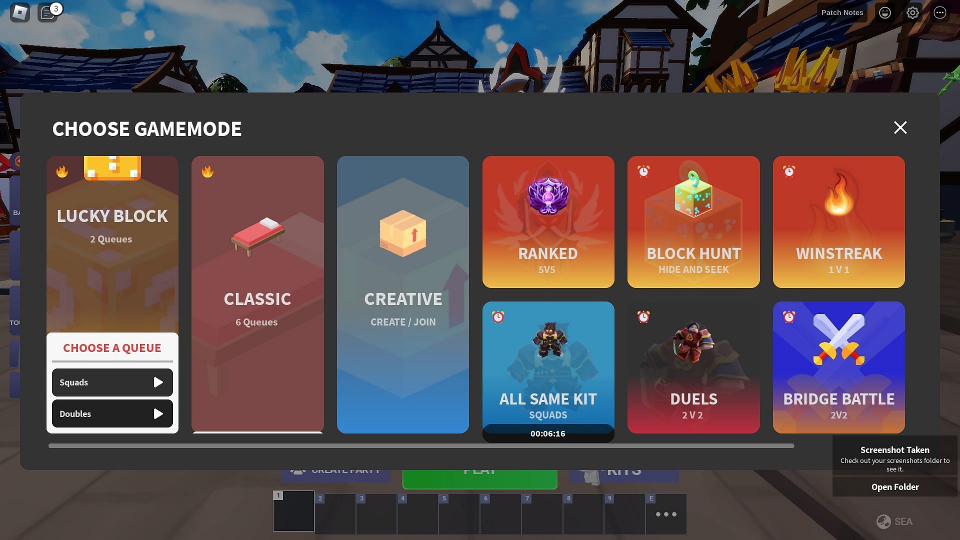 Game mode selection menu (Image via Roblox)