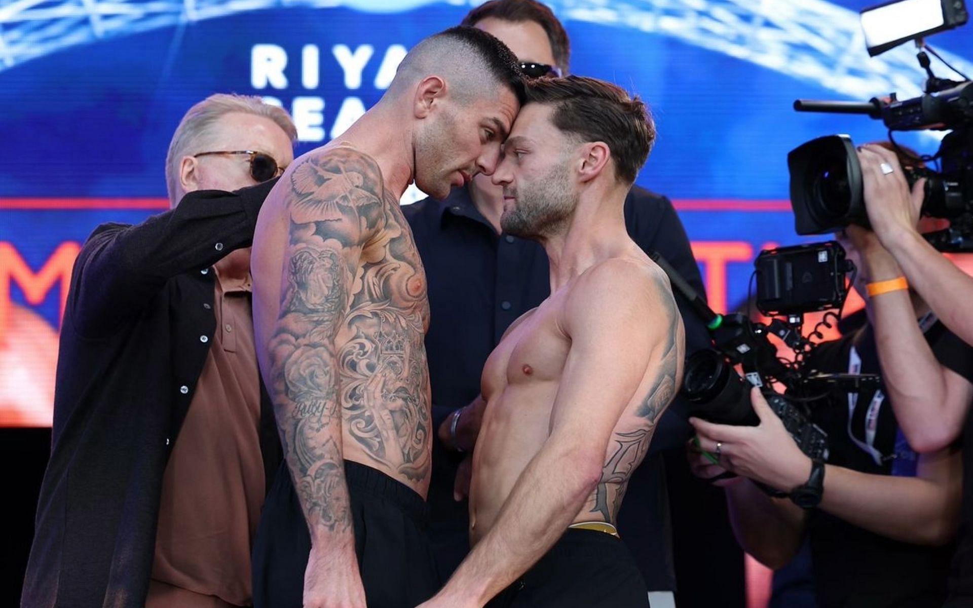 Mark Chamberlain (left) and Josh Padely (right) engaged in a heated faceoff before their boxing match. [Image Courtesy: @JoshPadley on Instagram]