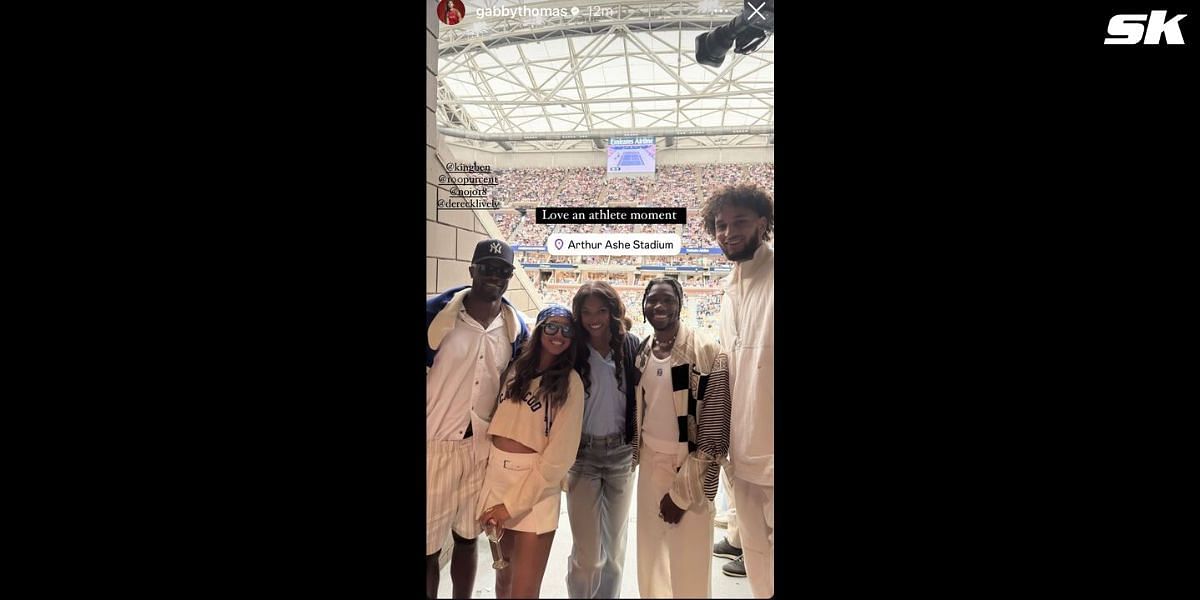 Gabby Thomas posing with Noah Lyles and others at the 2024 US Open | Image Source: @gabbythomas on Instagram