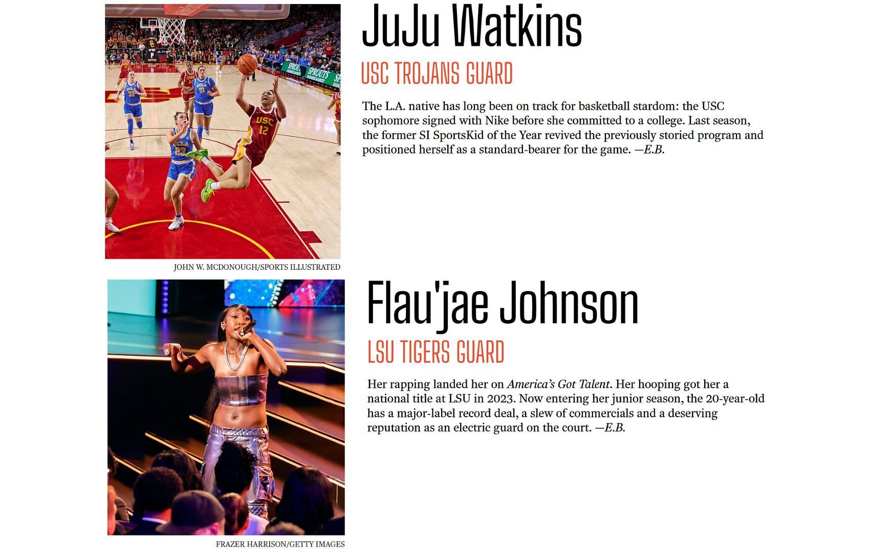 JuJu Watkins and Flau&#039;jae Johnson were named SI&#039;s most influential sporting figures