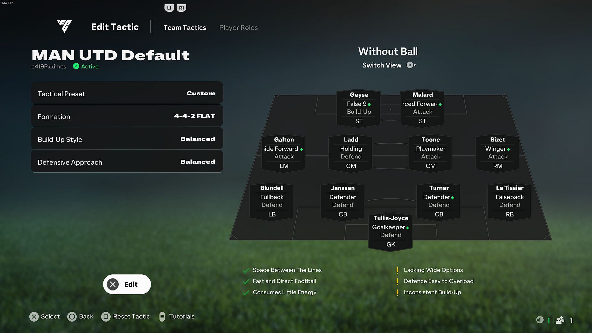 Manchester United Women&#039;s custom tactics (Image via EA Sports)