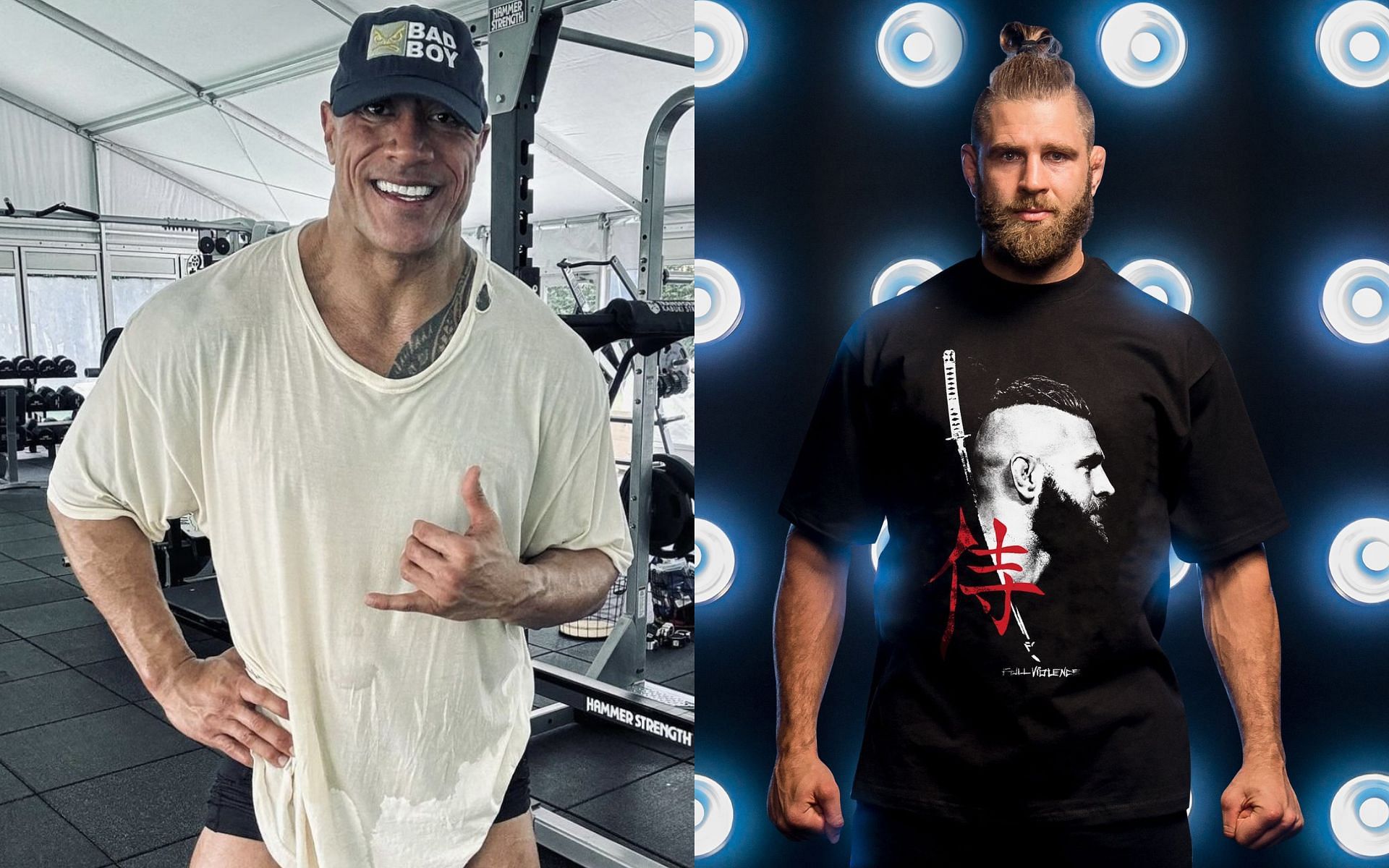 Dwayne Johnson (left) has a new initiative with Project Rock and Jiri Prochazka (right) was prominent in the new commercial for it [Images Courtesy: @jiri_bjp and @TheRock on X]