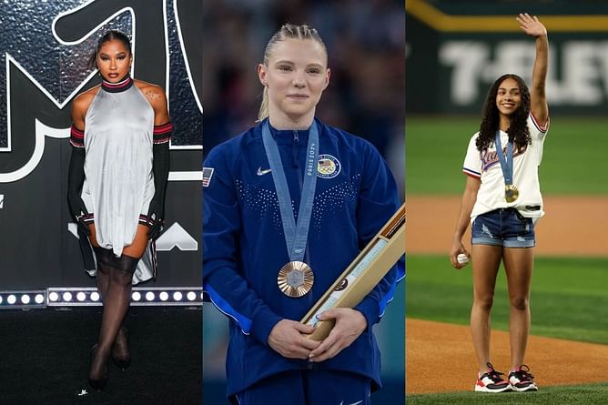 WATCH: Jordan Chiles, Hezly Rivera, Jade Carey groove during Gold Over America Tour as they do the 'hand up on my hip' challenge