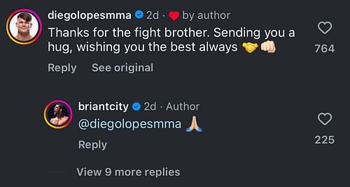 A screenshot of Diego Lopes' comment