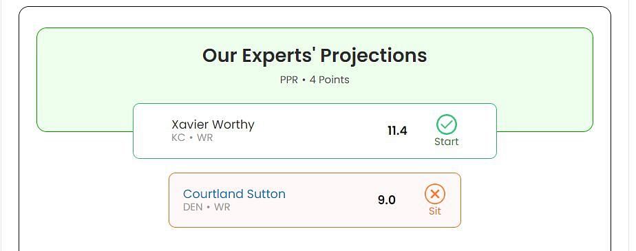 Courtland Sutton vs Xavier Worthy fantasy projection for Week 2