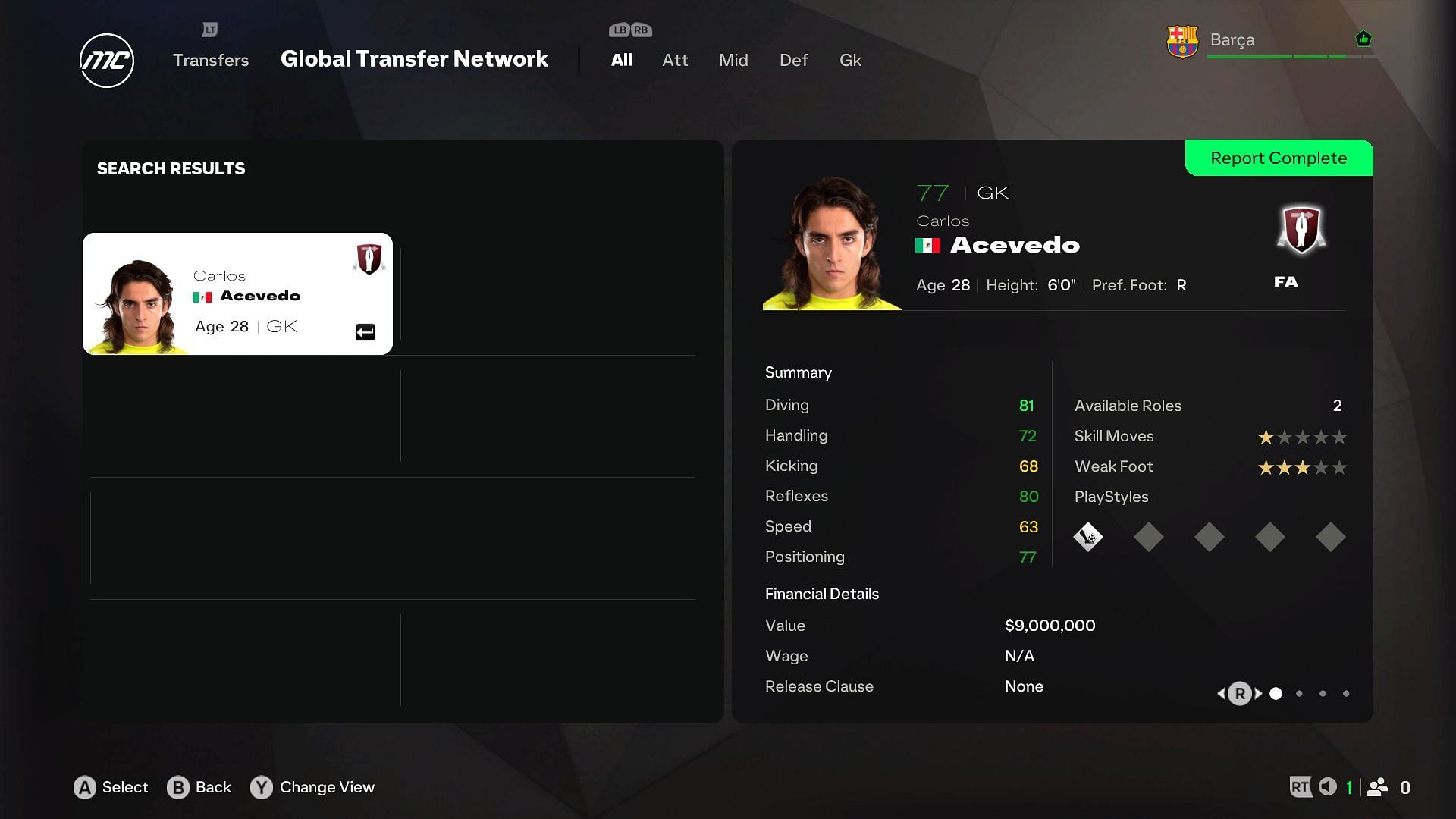 Acevedo&#039;s player profile (Image via EA)