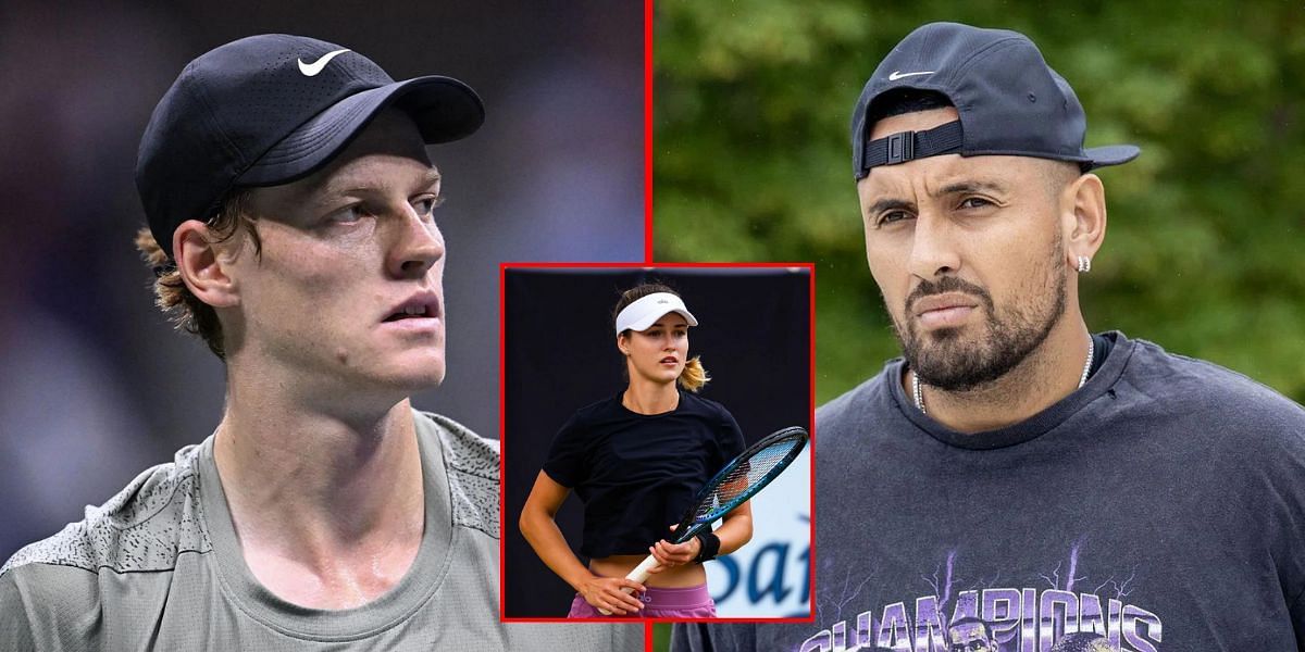 Jannik Sinner (L), Anna Kalinskaya (inset), Nick Kyrgios (R). (Images: All via Getty)