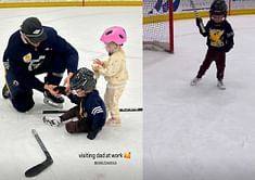 Predators' Vinnie Hinostroza spotted giving ice hockey lessons to his kids during his practice session