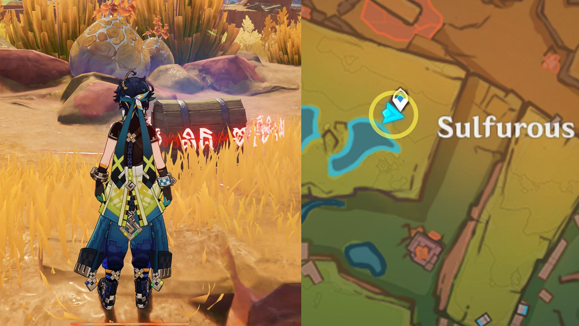 Location of the Sulfurous Veins hidden Precious Chest puzzle (Image via HoYoverse)