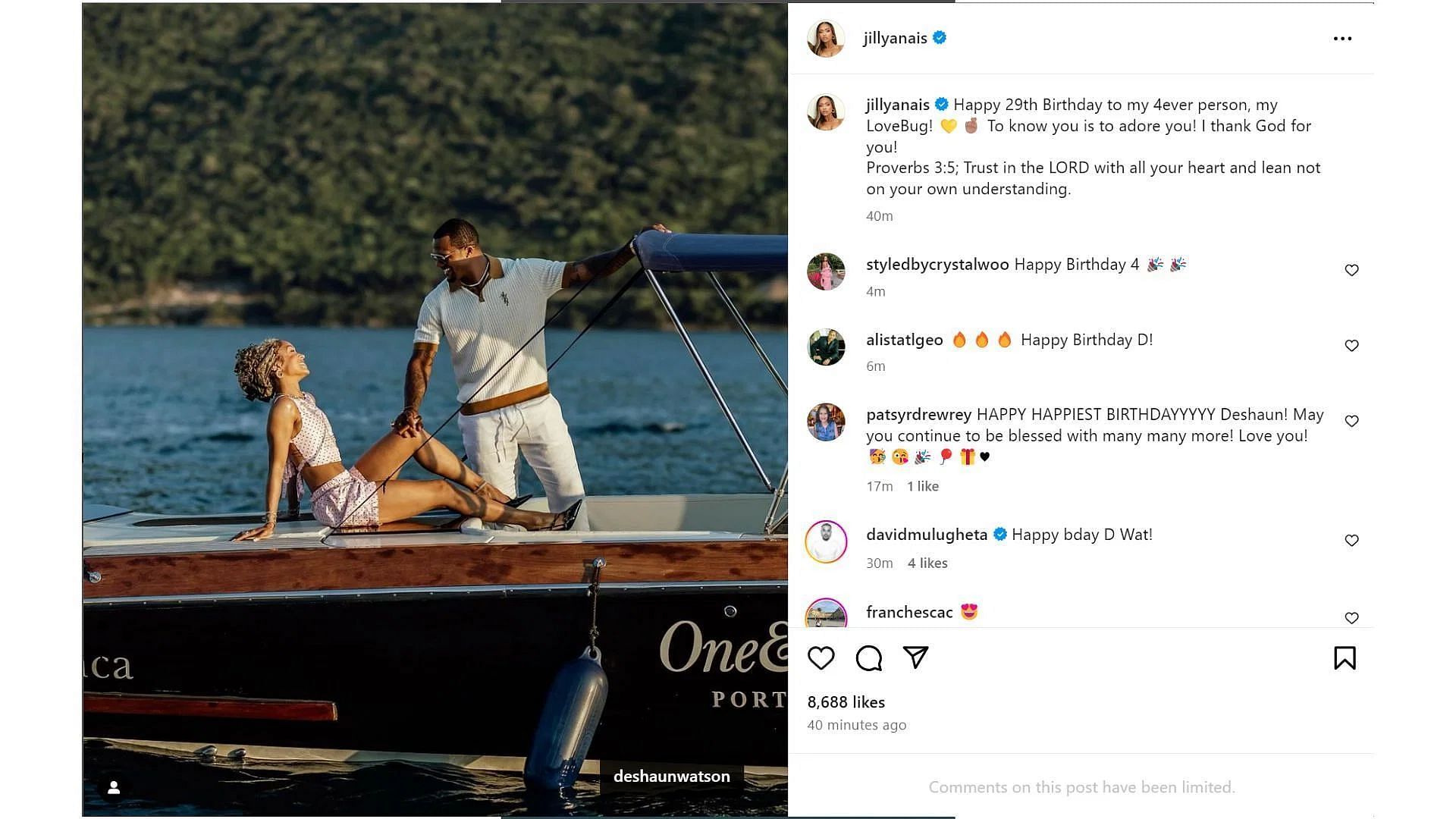 Jilly Anais wishes boyfriend Deshaun Watson a happy 29th birthday [Image credit: @jillyanais IG]