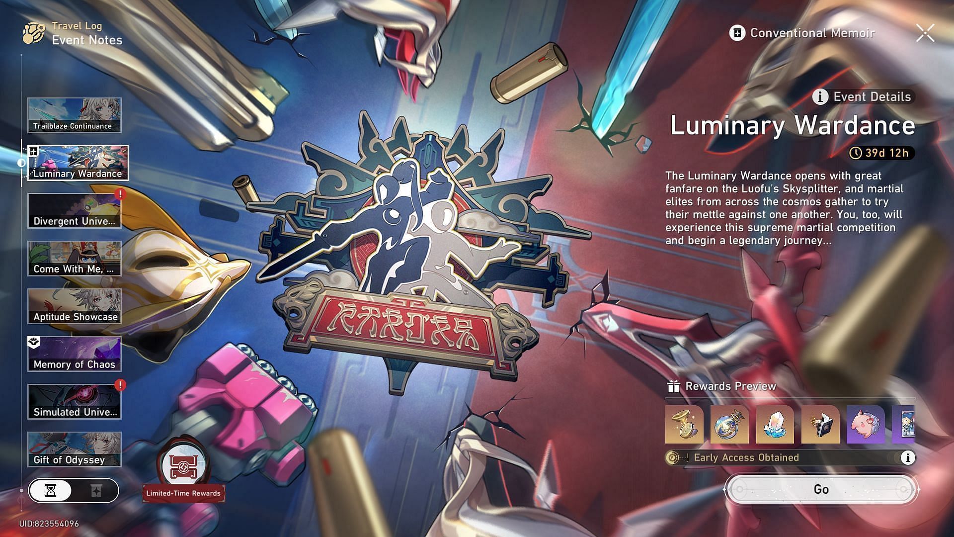 Luminary Wardance event screen (Image via HoYoverse)