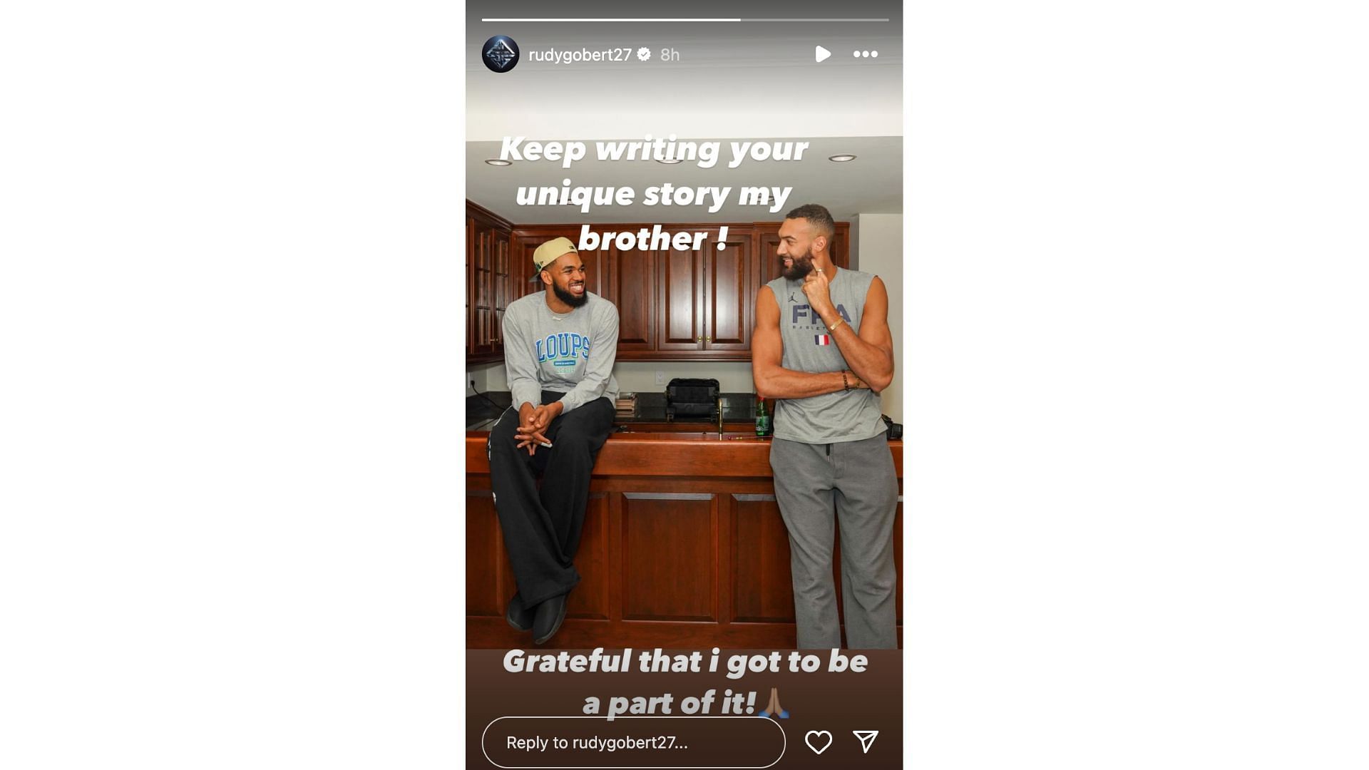 Rudy Gobert shares a pic of himself with Karl-Anthony Towns. Photo Credit: Rudy Gobert&#039;s IG account