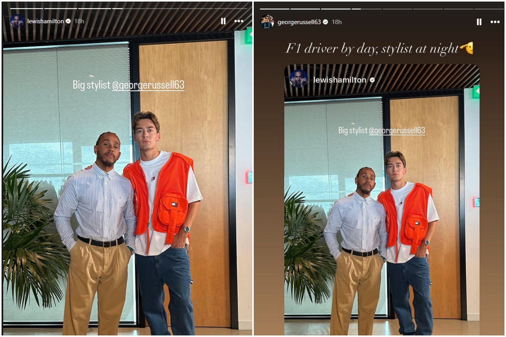 Lewis Hamilton and George Russell share the outfits they chose for each other on Instagram (Image via Instagram/@lewishamilton and @georgerussell63)