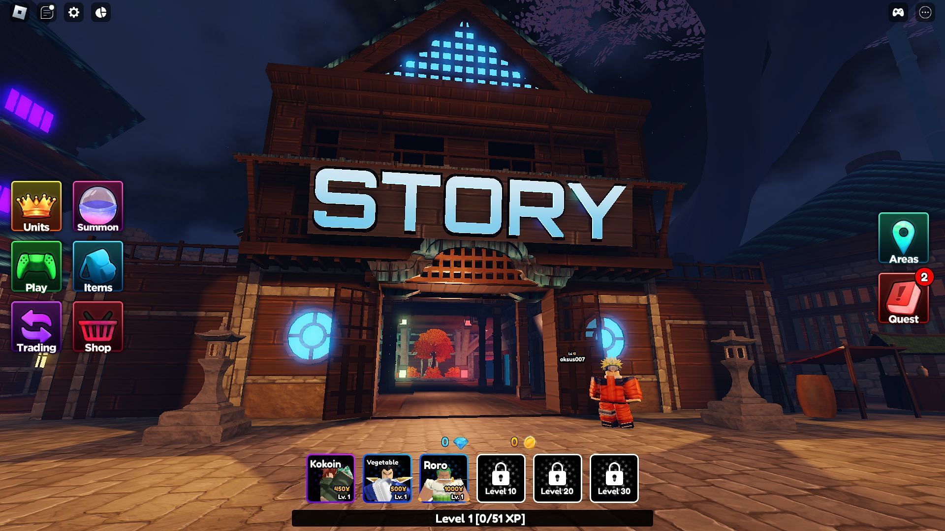 Grinding the Story Mode is the best way to move forward in Anime Royale (Image via Roblox)