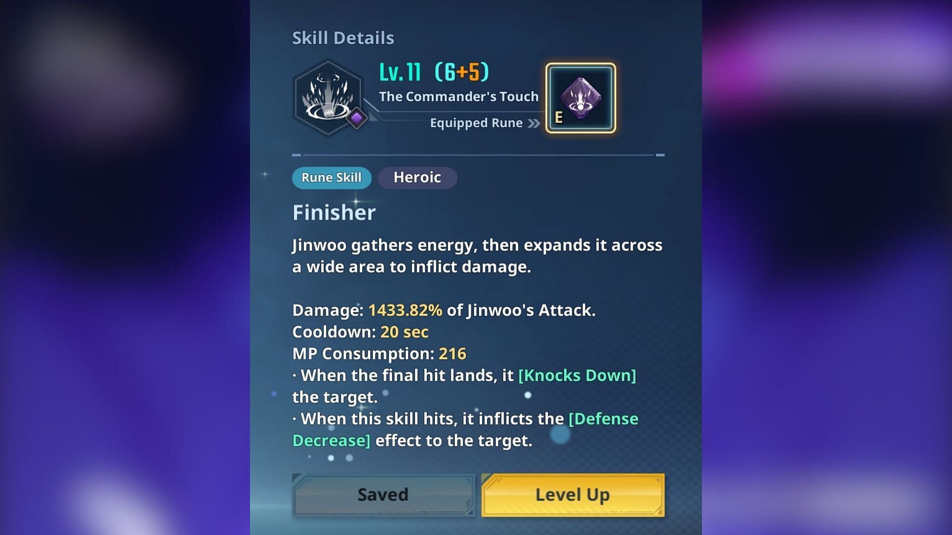 The Commander&#039;s Touch skill with Finisher rune. (Image via Netmarble)