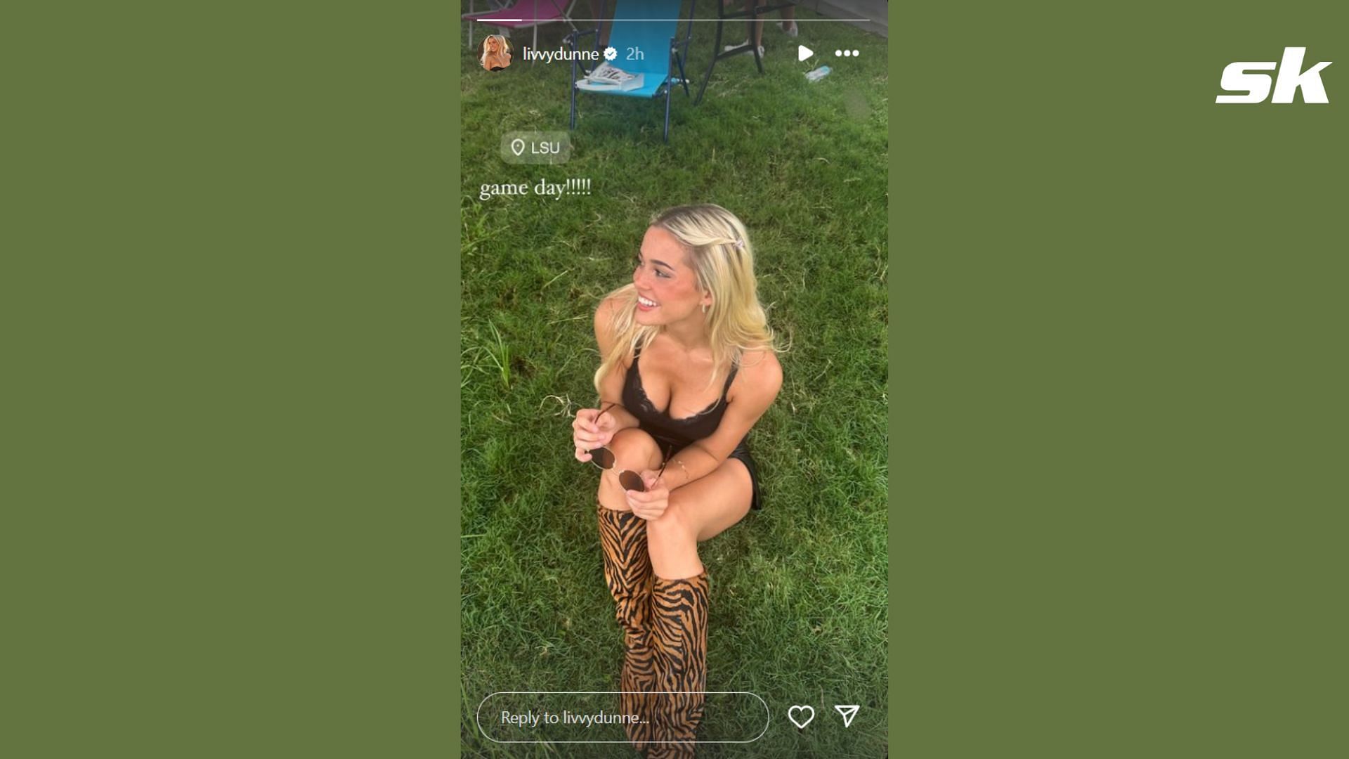 Olivia Dunne cheers for LSU home team (Source: Dunne&#039;s IG story)