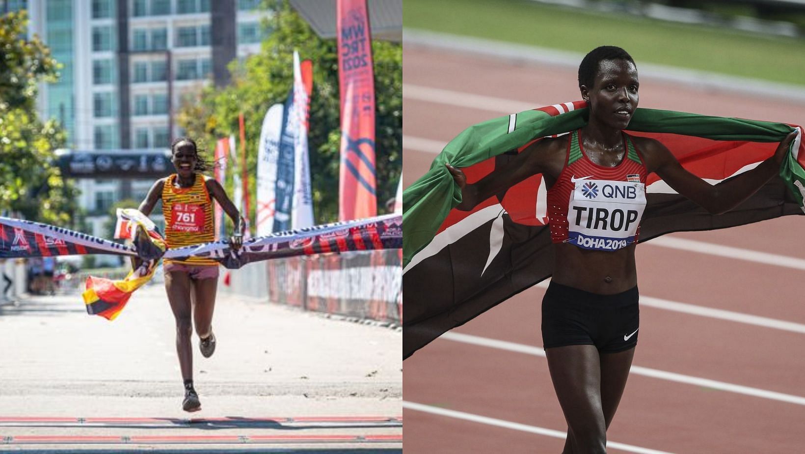 Rebecca Cheptegei was murdered by her boyfriend (Image Source: Left - World Athletics, Right - Getty)