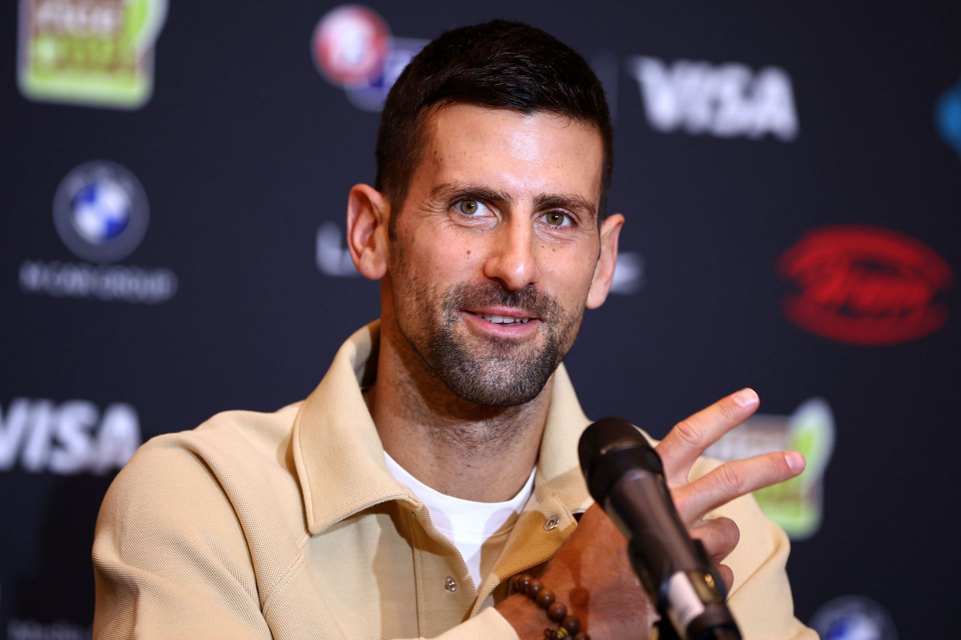 Novak Djokovic at a press Conference (Image: Getty)