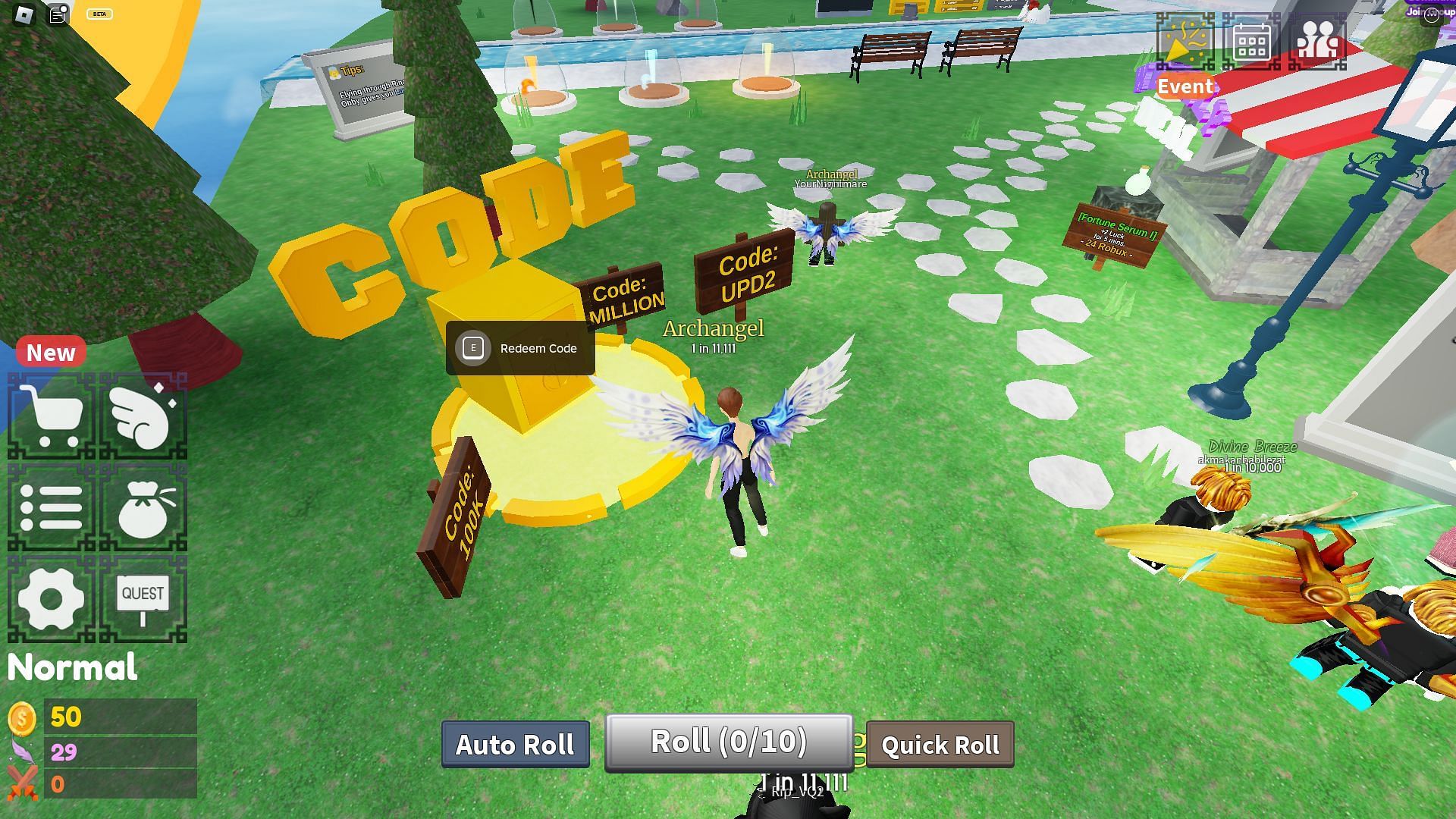 The Codes Circle in Wing RNG (Image via Roblox)