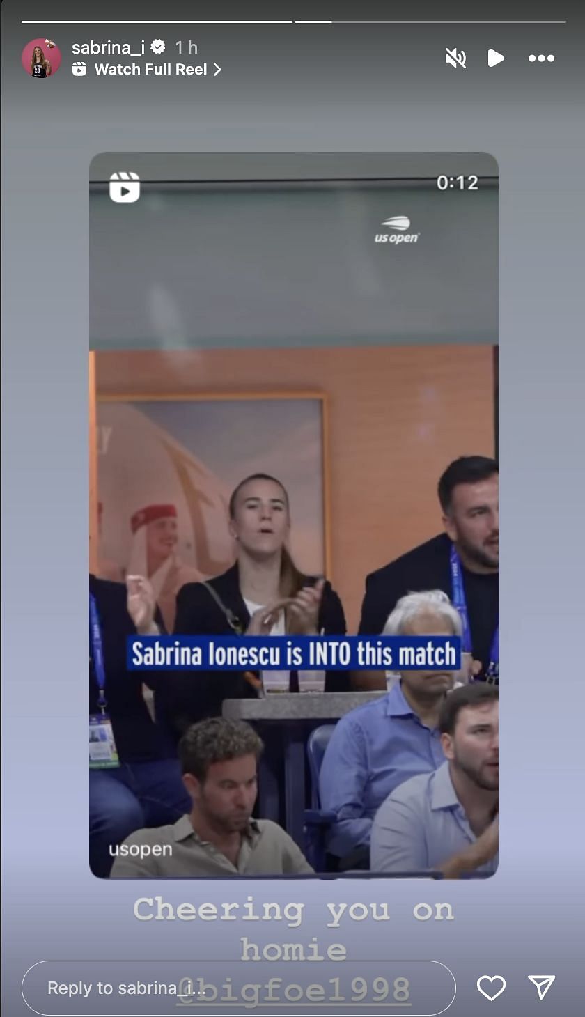 Sabrina Ionescu and her husband Hroniss Grasu animatedly cheer for Frances Tiafoe at the US Open (Ionescu/Instagram)