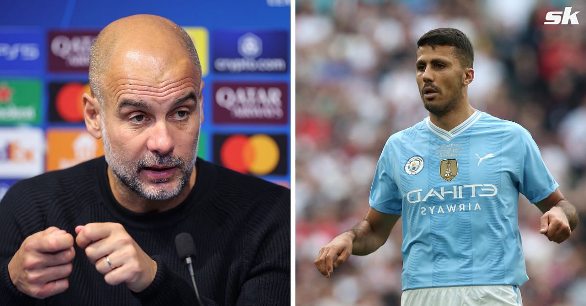 Manchester City boss Pep Guardiola (left) and midfielder Rodri