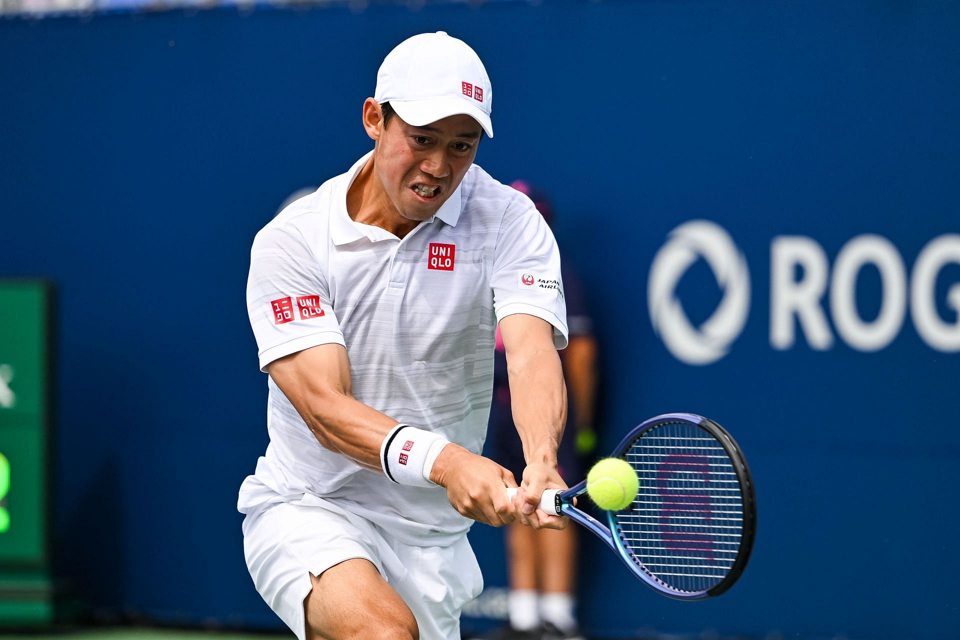 Nishikori plays a backhand during the National Bank Open - Source: Getty