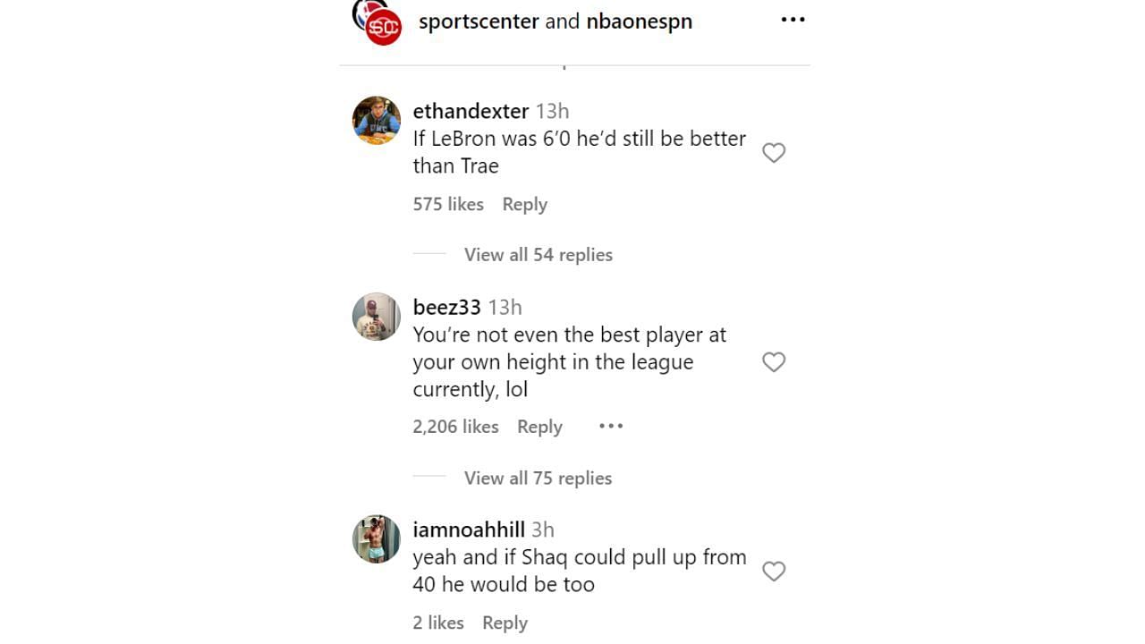 Fans' reactions to Young's "best player ever" comment. [photo: @sportscenter/IG]