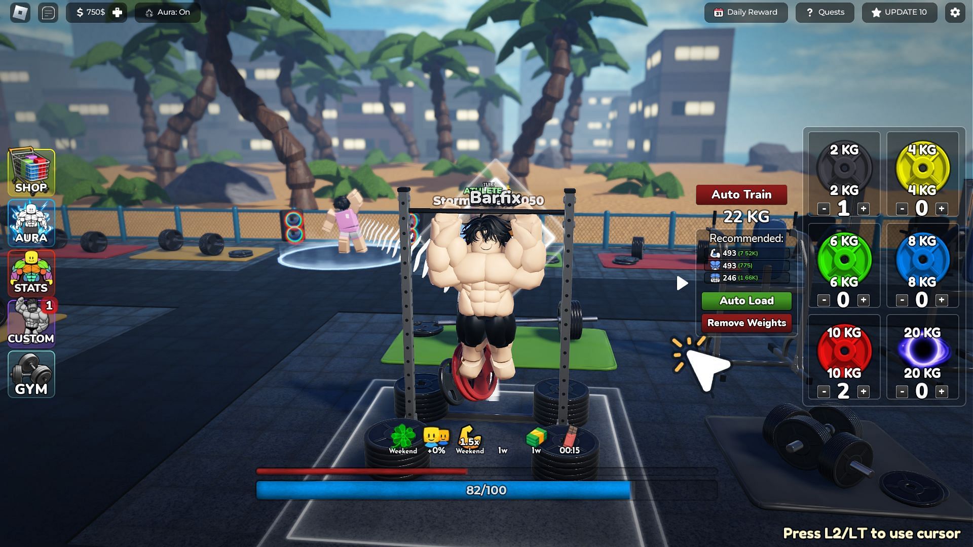 You can exercise to gain muscles using different equipment (Image via Roblox)