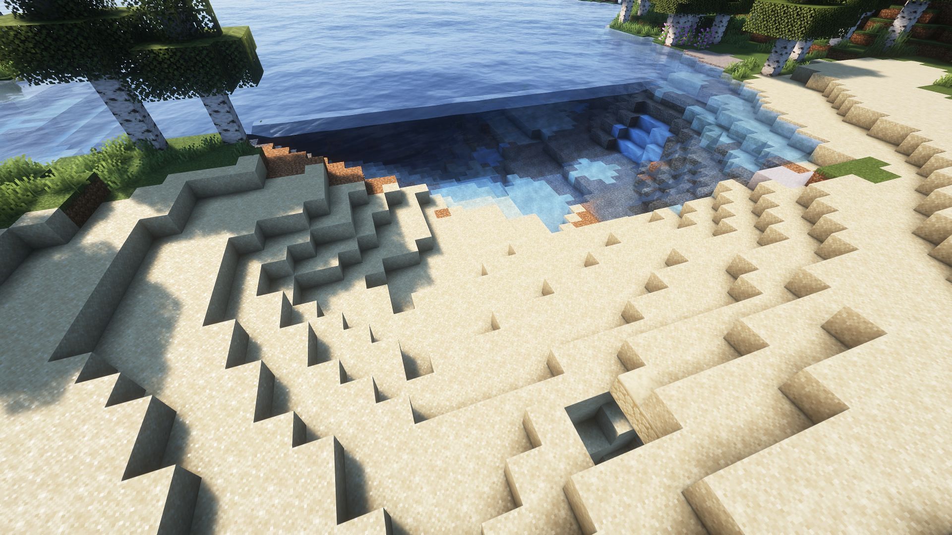 The same shoreline with water removed (Image via Mojang)