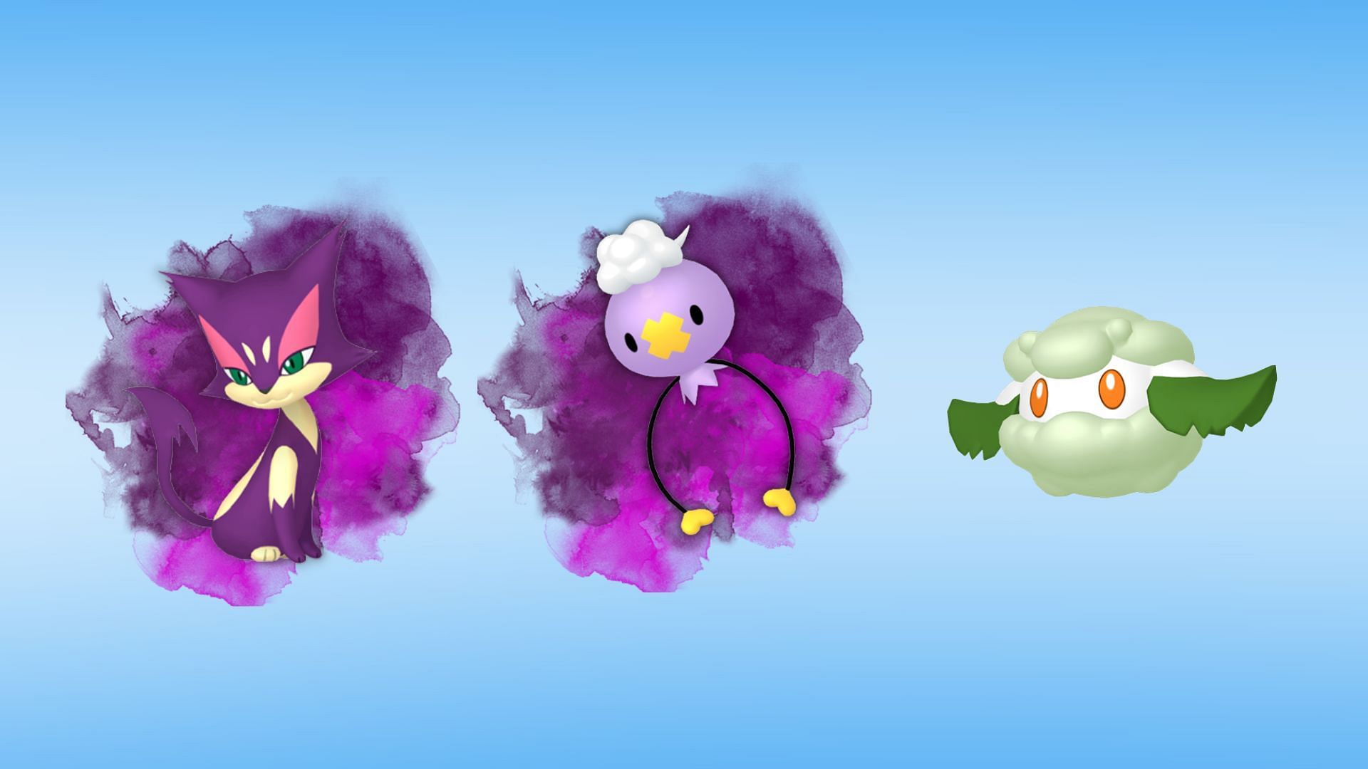 Shadow Purrloin, Shadow Drifloon, Cottonee (Image via TPC)