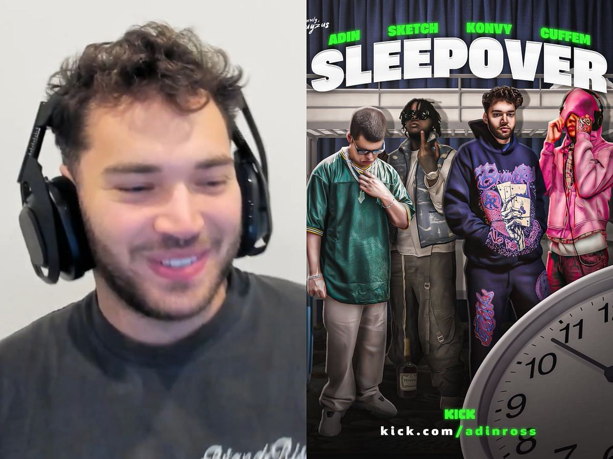 Adin Ross and Sketch sleepover stream details (Image via Kick/Adin Ross and X/Adin Empire)