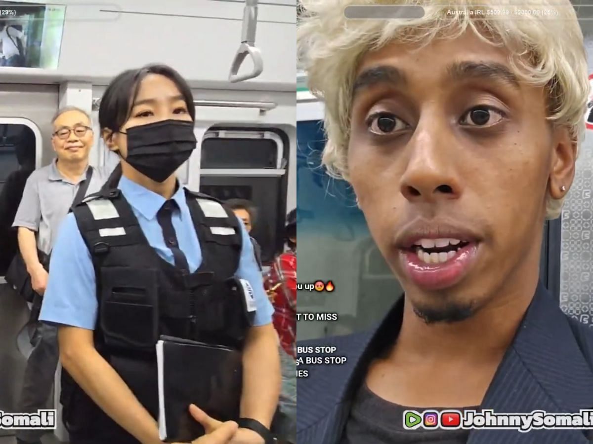 Johnny Somali confronted by South Korean police following disruptive behavior in subway (Image YouTube/JohnnySomali)