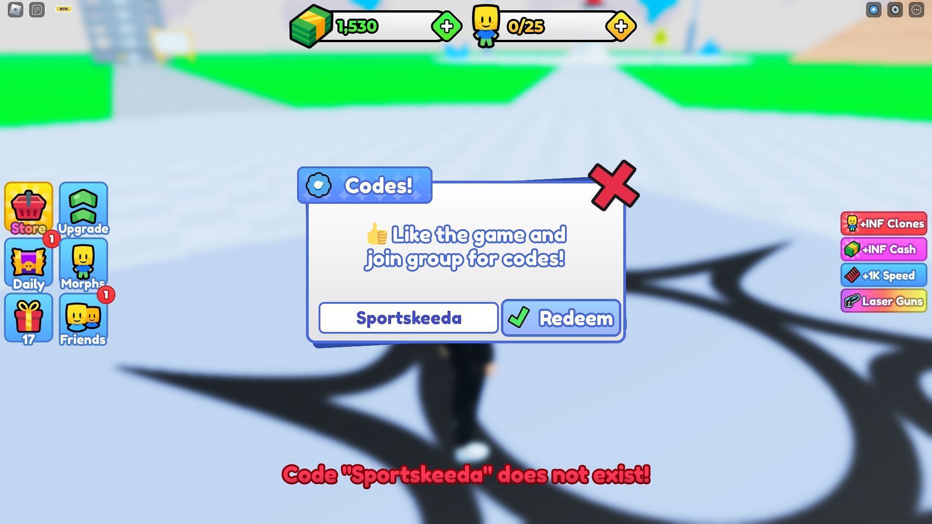 Troubleshoot codes in Clone Simulator (Image via Roblox)