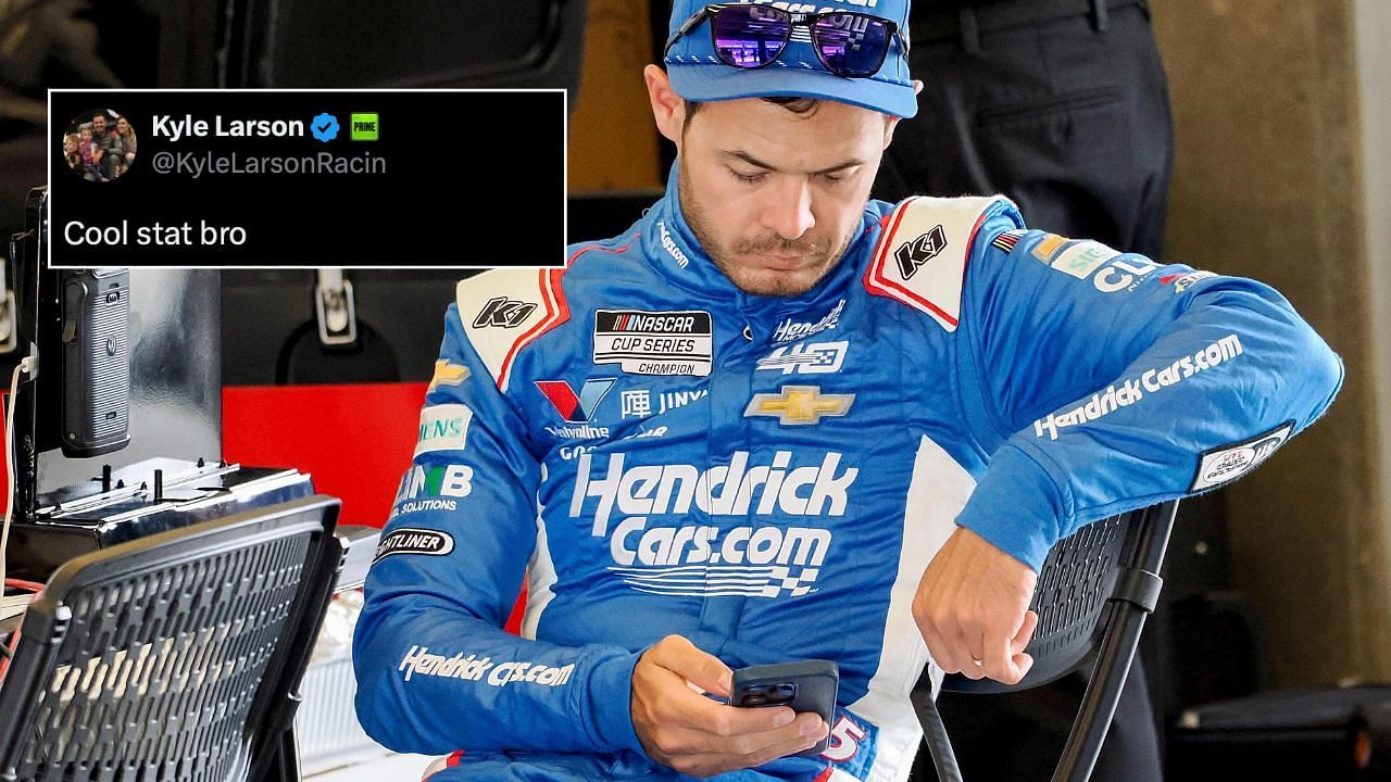 Kyle Larson using his phone